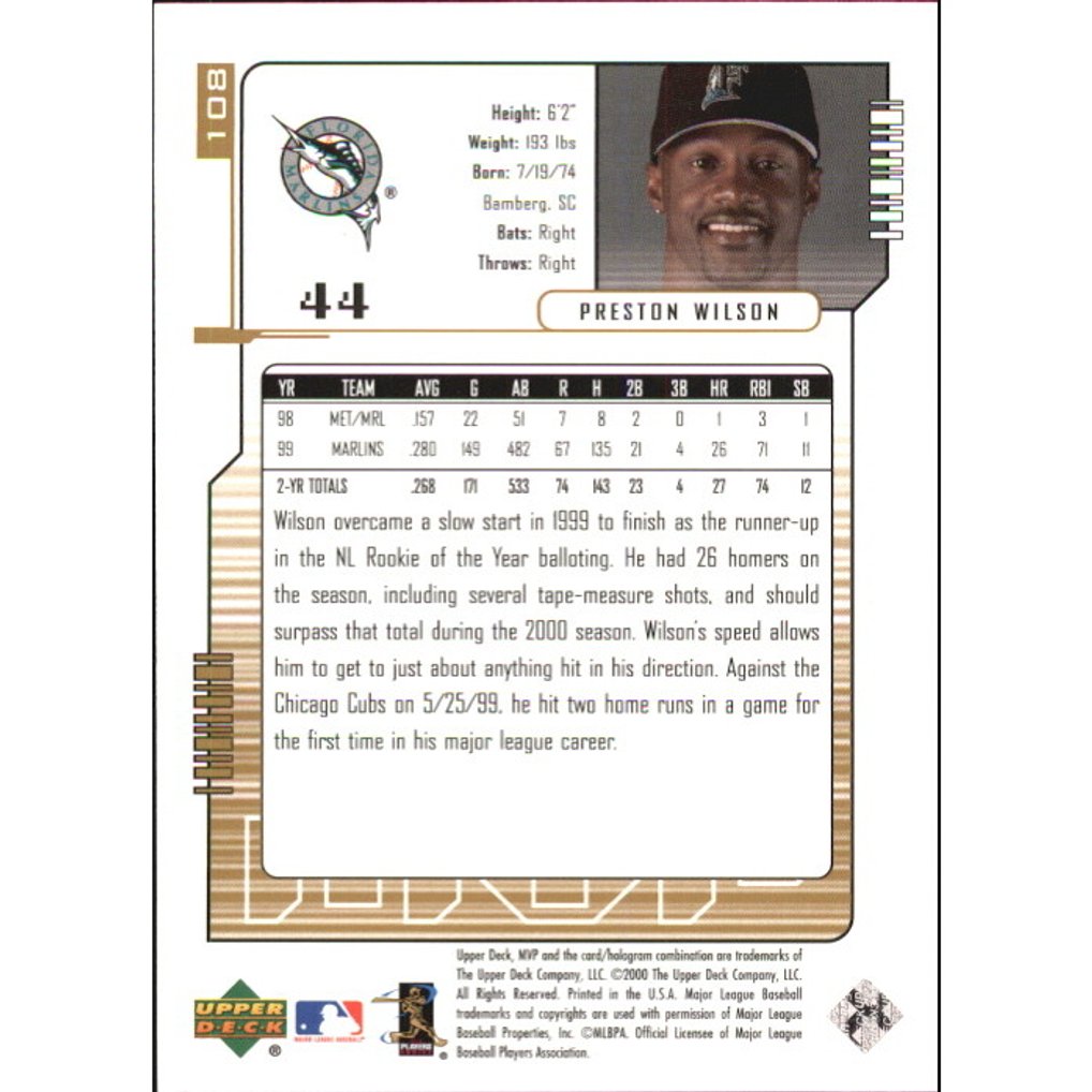2000 Upper Deck MVP Gold Script #108 Preston Wilson