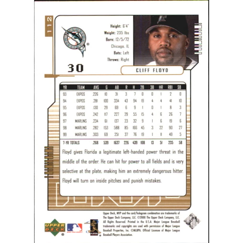 2000 Upper Deck MVP Gold Script #112 Cliff Floyd