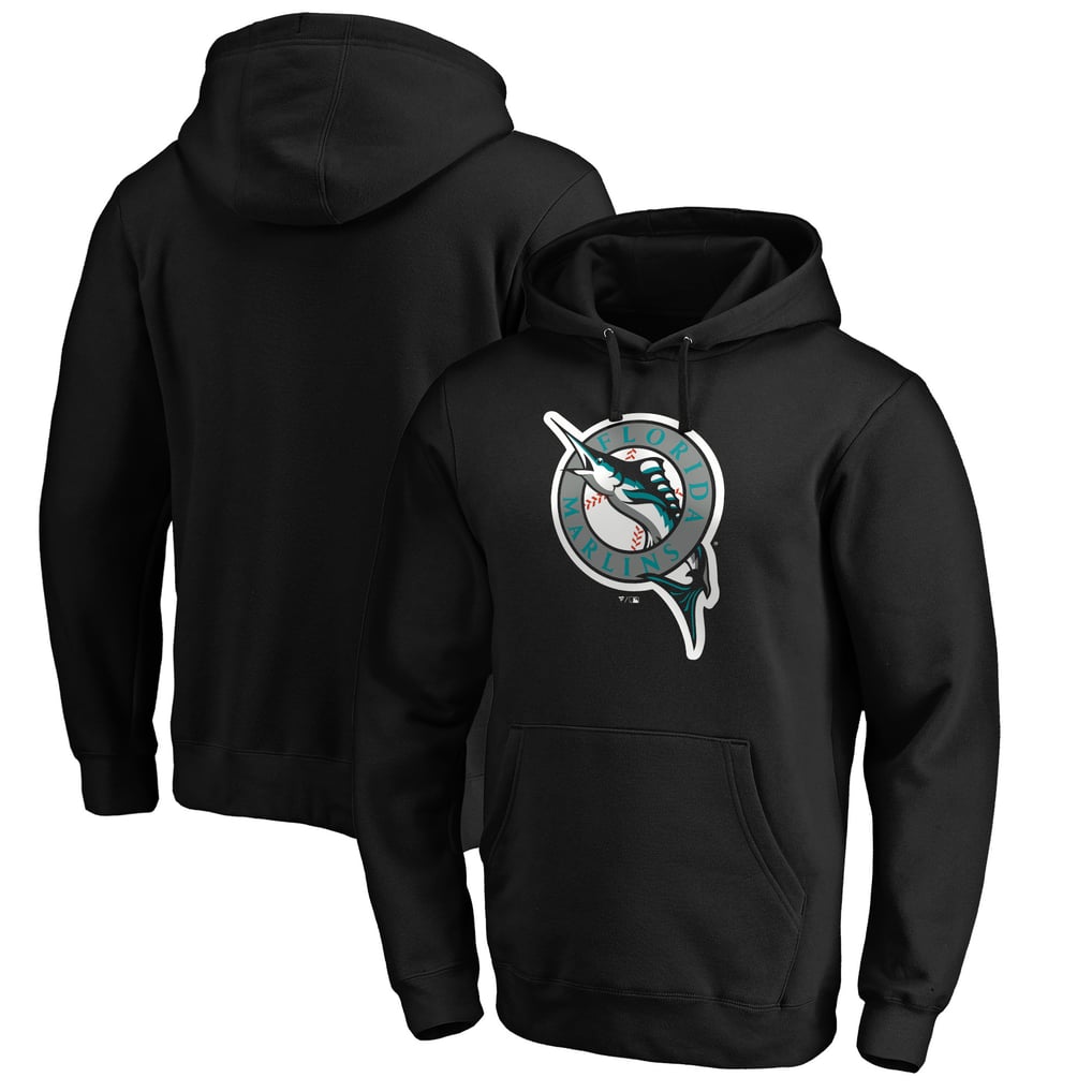 Miami Marlins Cooperstown Collection Huntington Logo Fitted Pullover Hoodie - Black