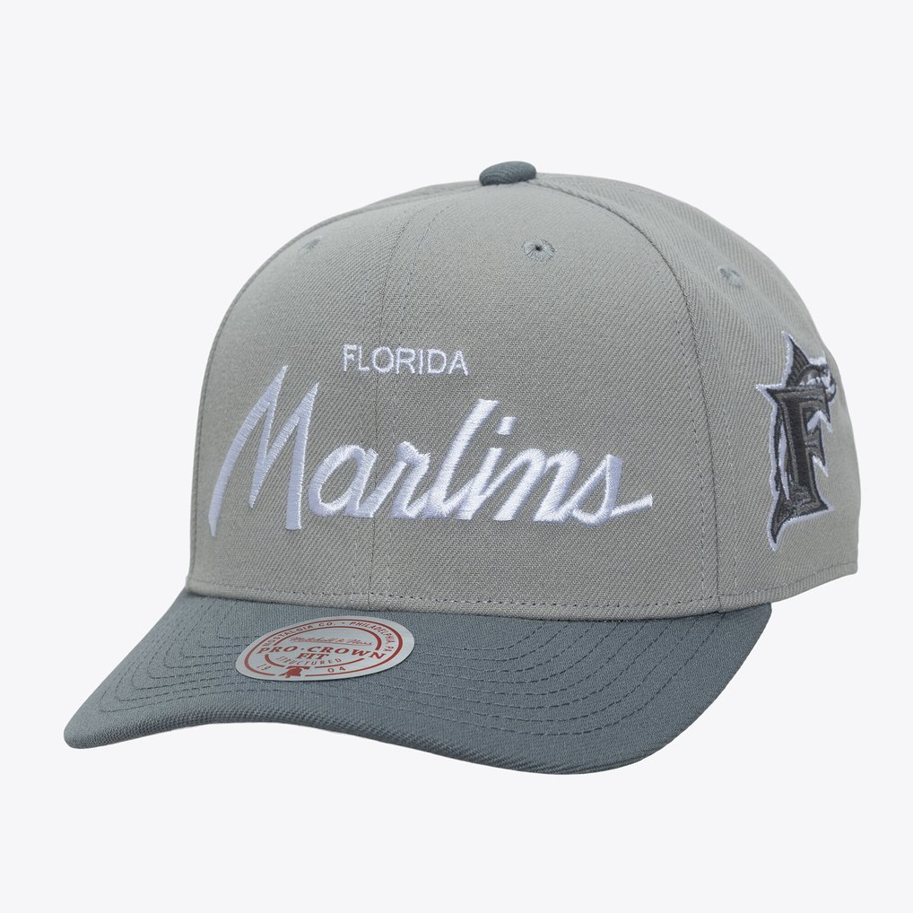  Florida Marlins Mitchell & Ness Cooperstown Thunderstorm Head Coach Pro-Crown Adjustable Hat - Gray