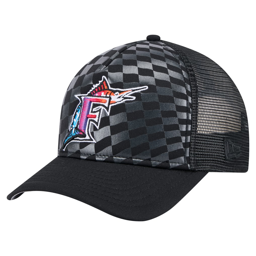 Florida Marlins New Era Cooperstown Collection Gradient 9FORTY A-Frame M-Crown Trucker Adjustable Hat - Black