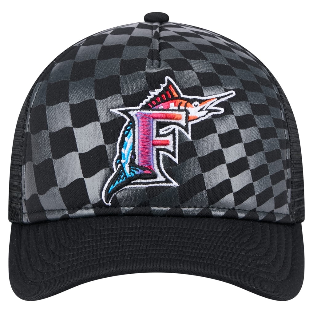 Florida Marlins New Era Cooperstown Collection Gradient 9FORTY A-Frame M-Crown Trucker Adjustable Hat - Black