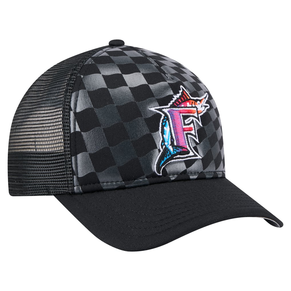 Florida Marlins New Era Cooperstown Collection Gradient 9FORTY A-Frame M-Crown Trucker Adjustable Hat - Black