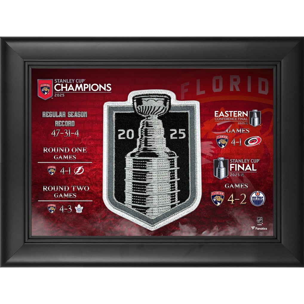 Florida Panthers Fanatics Authentic 2025 Stanley Cup Champions Framed 5" x 7" Collage with Jersey Patch