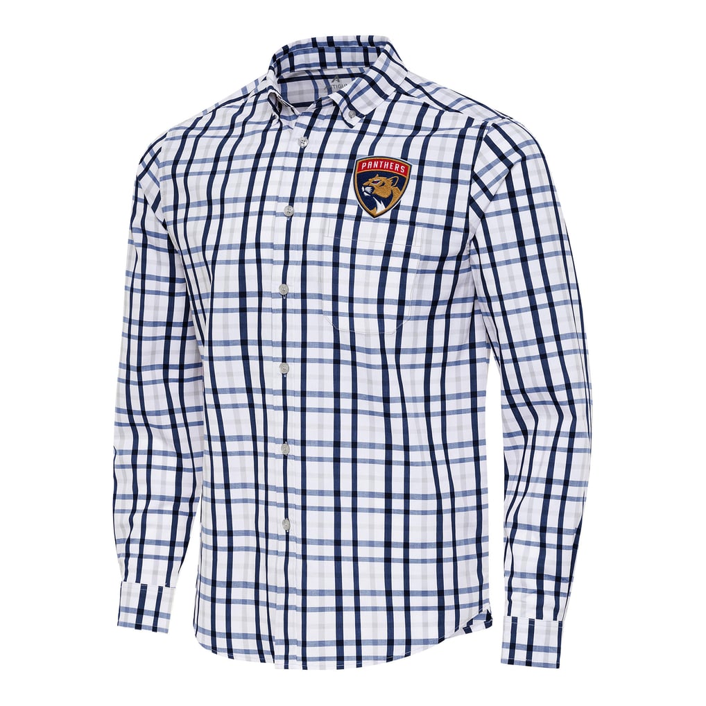  Florida Panthers Antigua Tending 2 Button-Down Long Sleeve Shirt - Navy/Gray