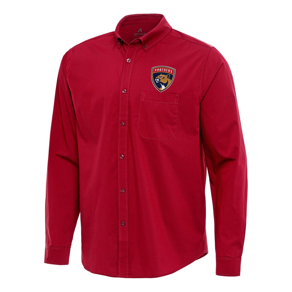 Florida Panthers Antigua Flight Woven Tri-Blend Long Sleeve Button-Down Shirt - Red
