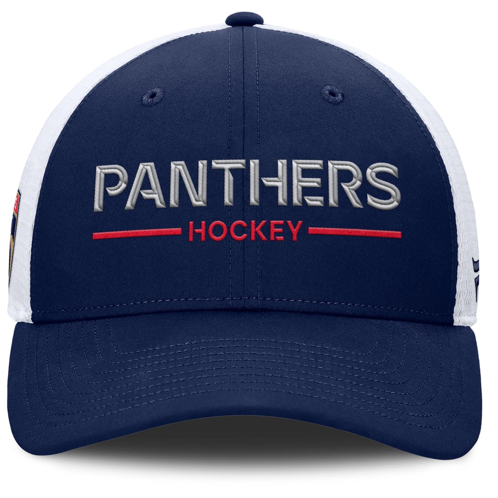 Florida Panthers Fanatics Authentic Pro Rink Lockup Adjustable Trucker Hat - Navy/White