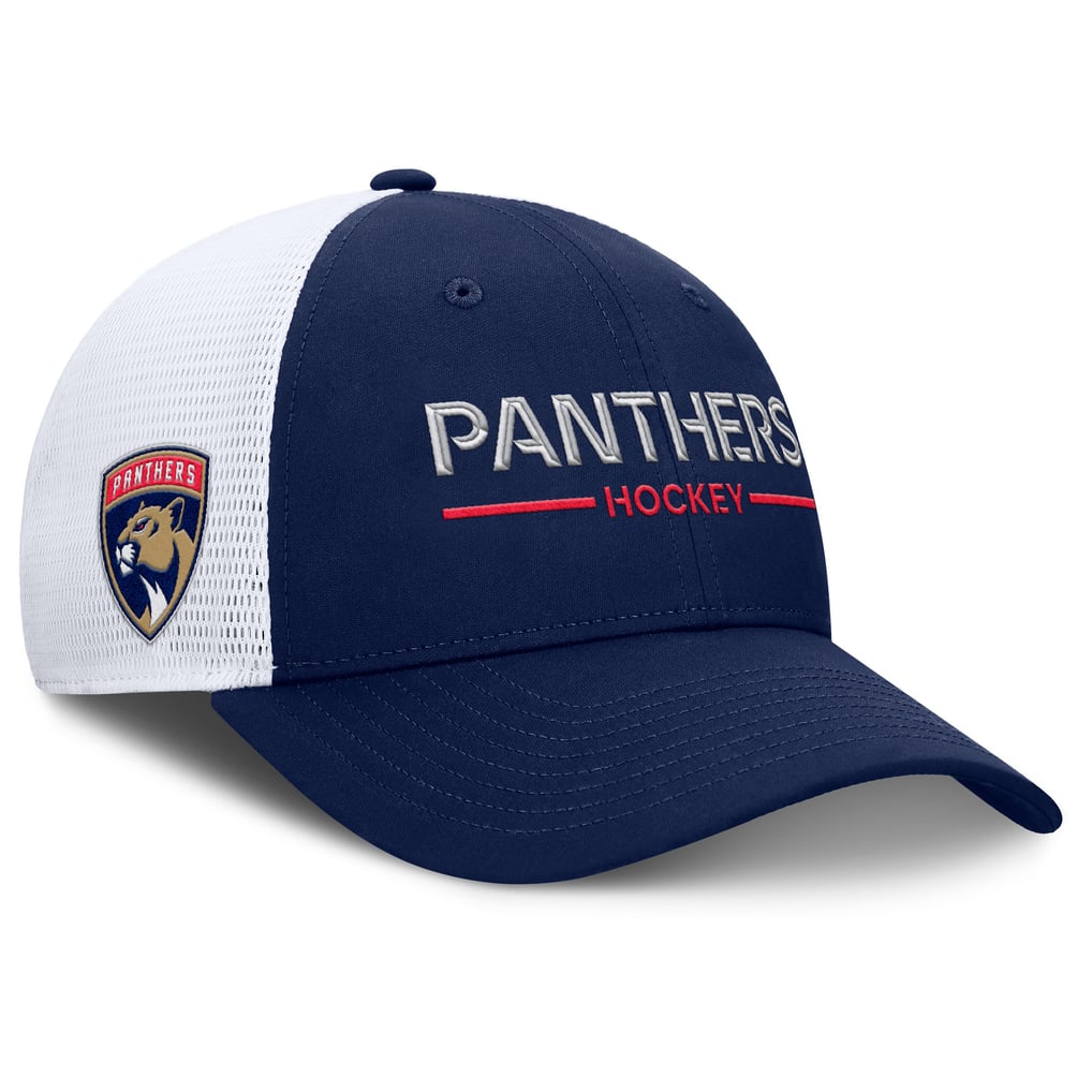 Florida Panthers Fanatics Authentic Pro Rink Lockup Adjustable Trucker Hat - Navy/White