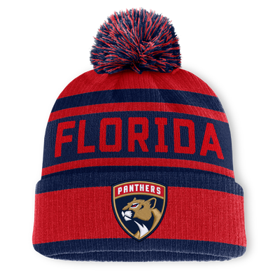 Florida Panthers Fanatics Fundamental Cuffed Knit Hat with Pom - Red/Navy