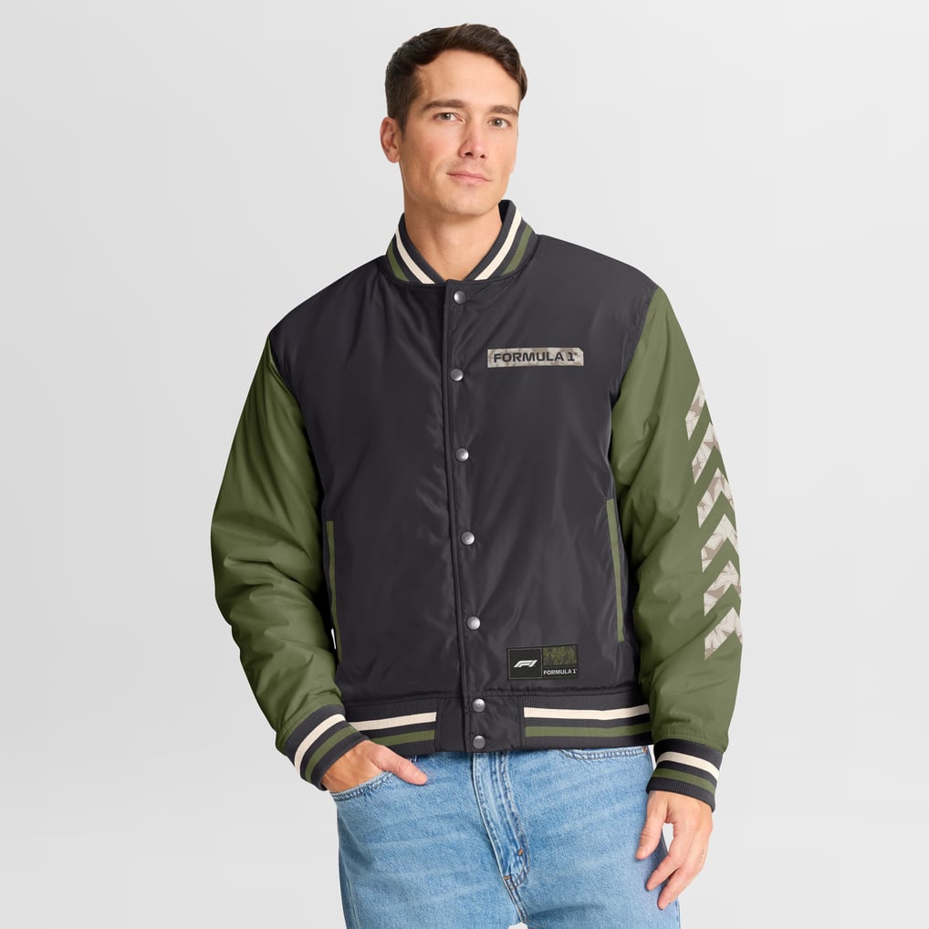  Formula 1 Sateen Full-Snap Bomber Jacket - Black/Olive