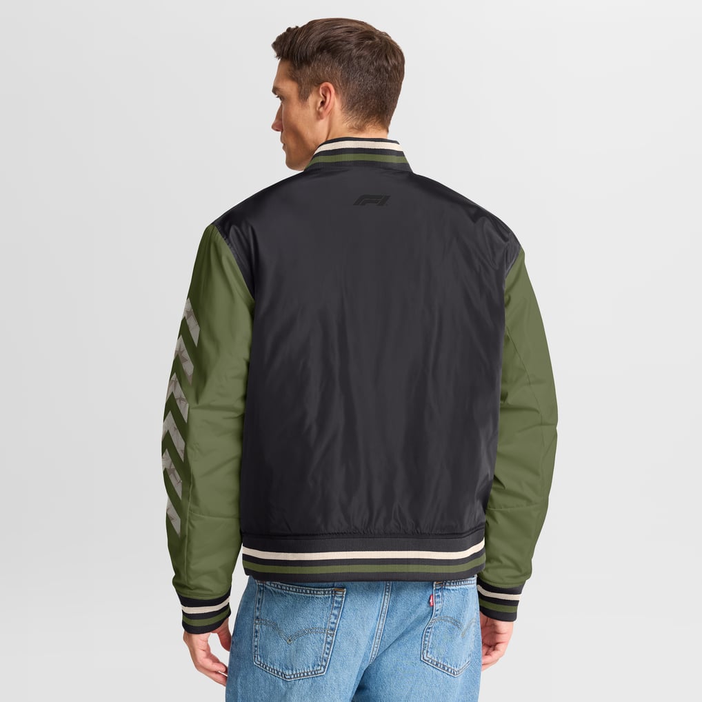  Formula 1 Sateen Full-Snap Bomber Jacket - Black/Olive
