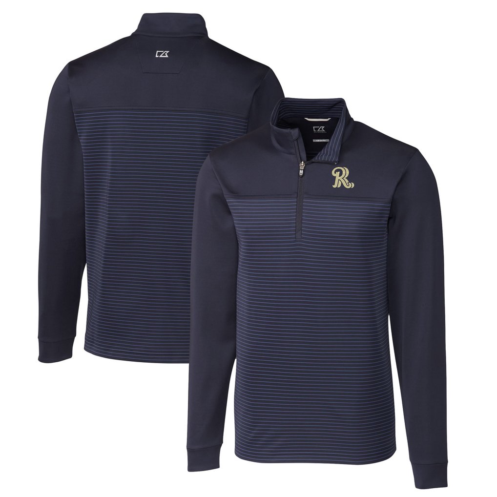  Frisco RoughRiders Cutter & Buck Traverse Stripe Stretch Quarter-Zip Pullover Top - Navy