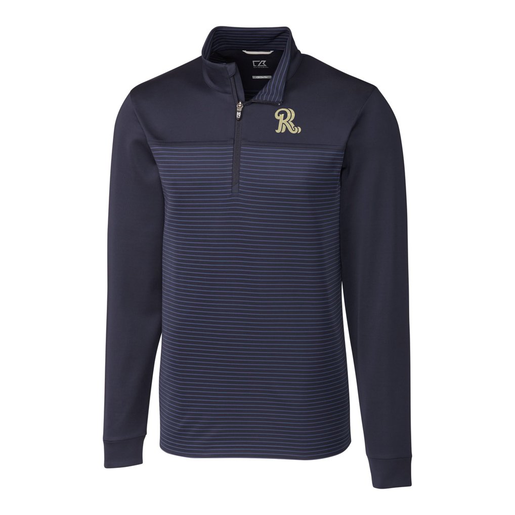  Frisco RoughRiders Cutter & Buck Traverse Stripe Stretch Quarter-Zip Pullover Top - Navy