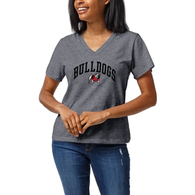Georgia Bulldogs League Collegiate Wear Women's Intramural Boyfriend V-Neck T-Shirt - Heather Gray
