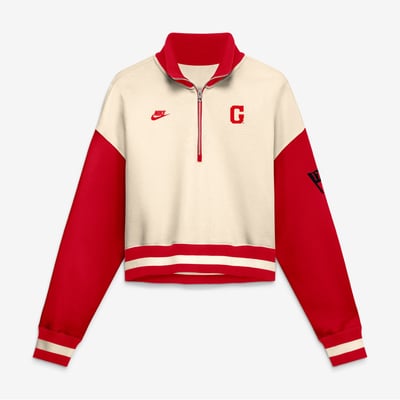 Georgia Bulldogs Nike Women's Oversized Legacy Color Block Cropped Quarter-Zip Pullover - Natural/Red