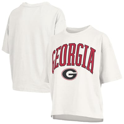 Georgia Bulldogs Pressbox Women's Nelson Arch Over Logo Waist Length Oversized Slub T-Shirt - White