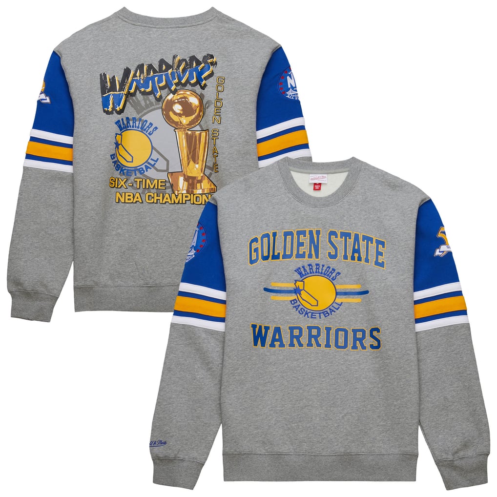 Golden State Warriors Mitchell & Ness Hardwood Classics All Over 4.0 Pullover Sweatshirt - Heather Gray