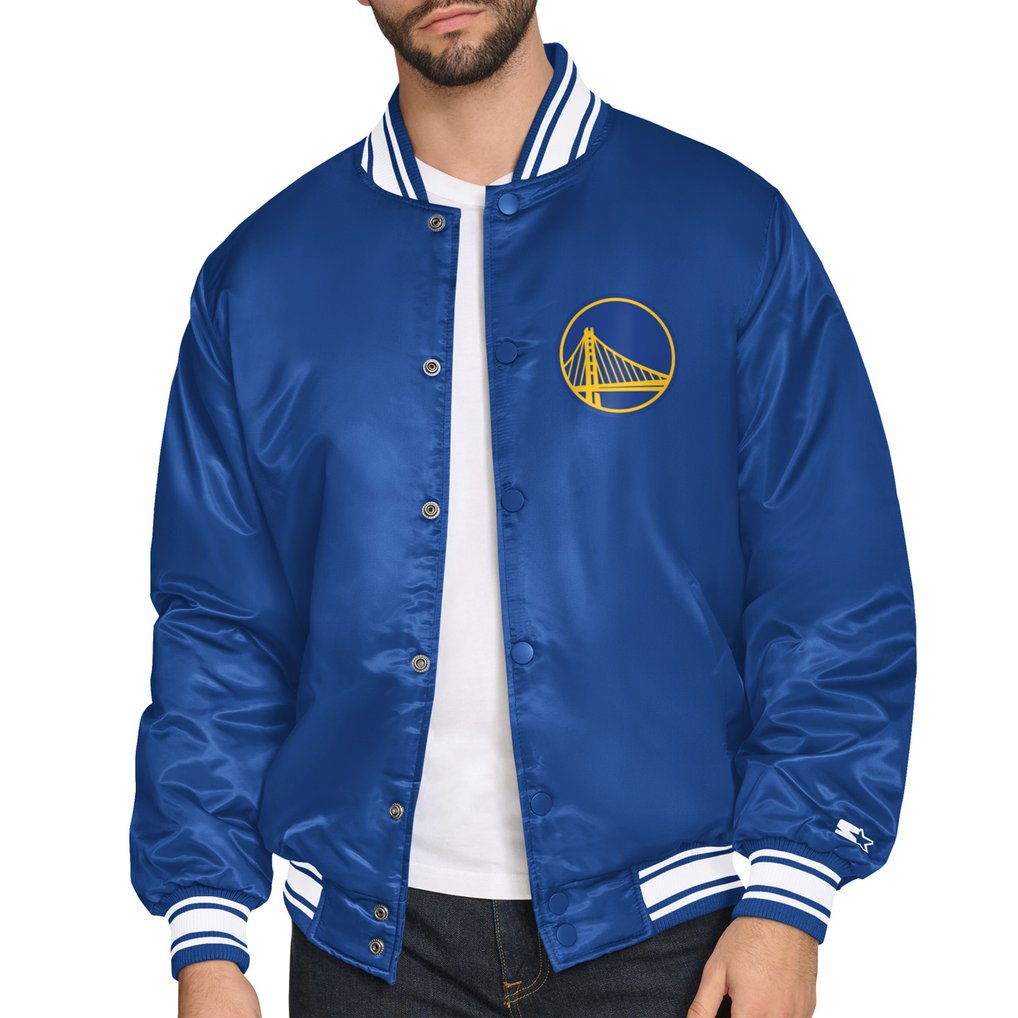 Golden State Warriors Starter Printed Team Logo Satin Varsity Full-Snap Jacket - Royal
