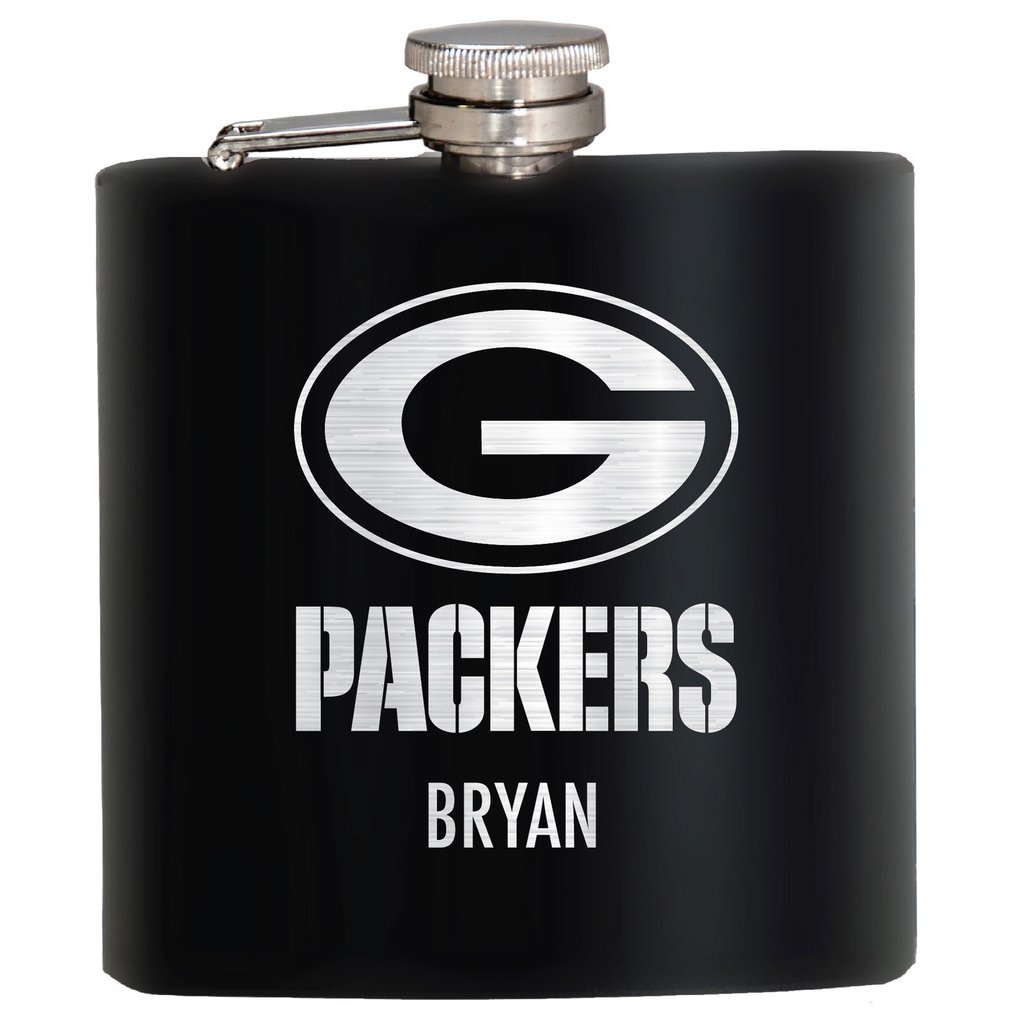 Green Bay Packers 6oz. Personalized Stealth Hip Flask - Black