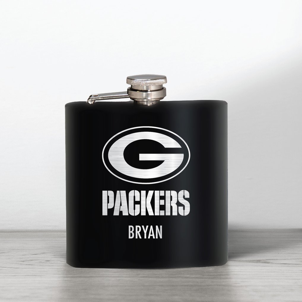 Green Bay Packers 6oz. Personalized Stealth Hip Flask - Black