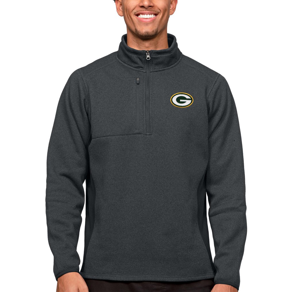 Green Bay Packers Antigua Course Quarter-Zip Pullover Top - Heathered Charcoal