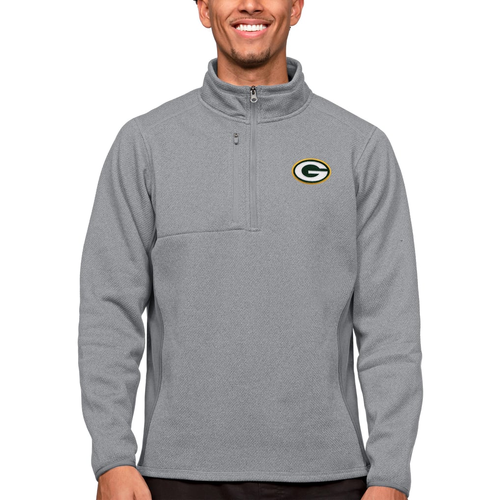 Green Bay Packers Antigua Course Quarter-Zip Pullover Top - Heathered Gray