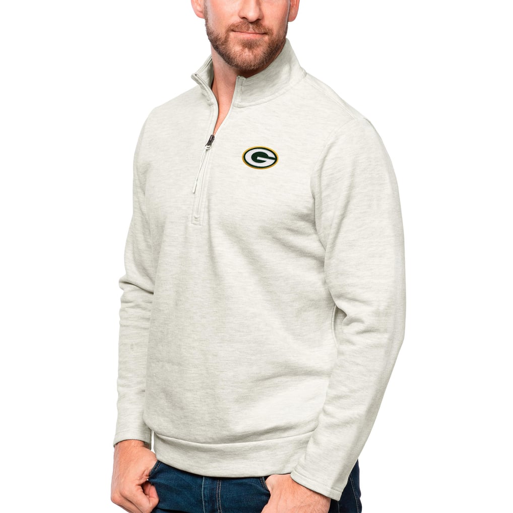 Green Bay Packers Antigua Gambit Quarter-Zip Pullover Top - Oatmeal
