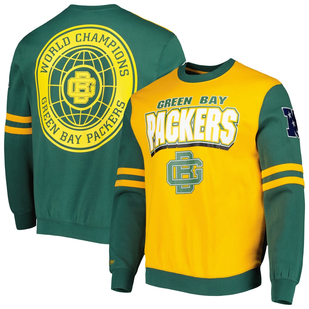 Green Bay Packers Mitchell & Ness All Over 2.0 Pullover Sweatshirt - Gold