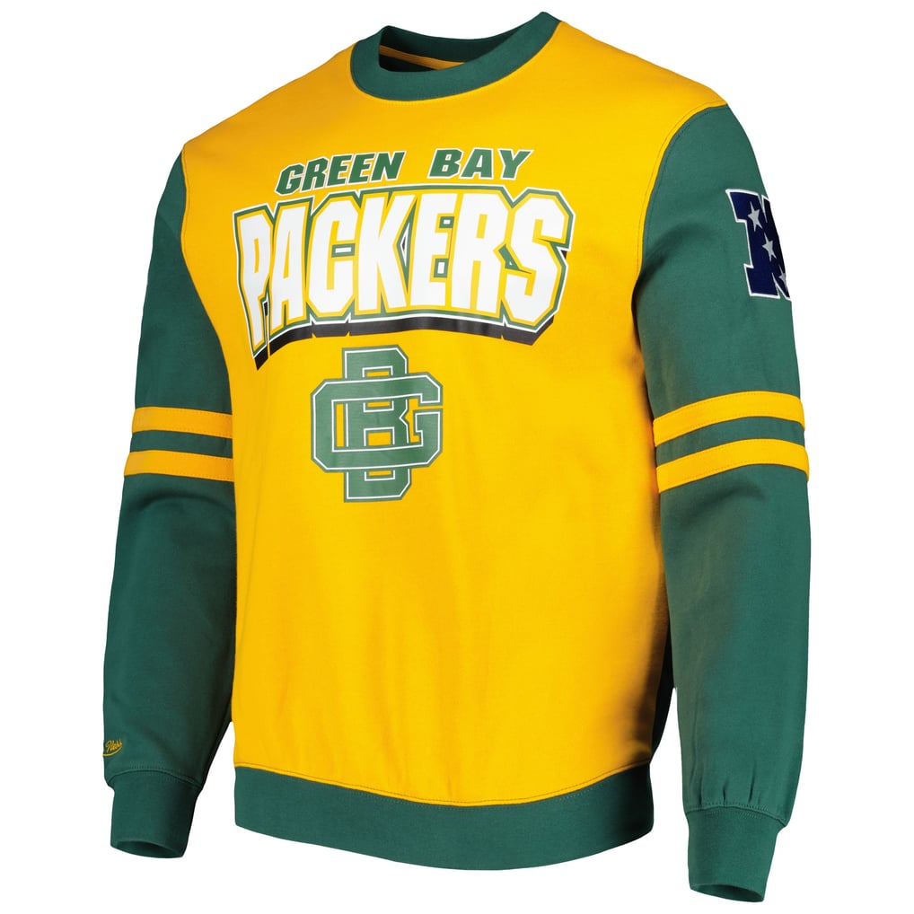 Green Bay Packers Mitchell & Ness All Over 2.0 Pullover Sweatshirt - Gold
