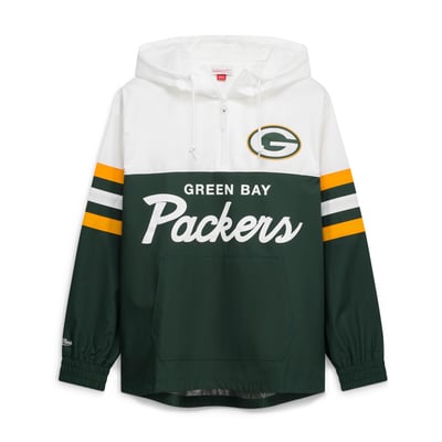  Green Bay Packers Mitchell & Ness Head Coach Anorak Quarter-Zip Windbreaker Jacket - Green