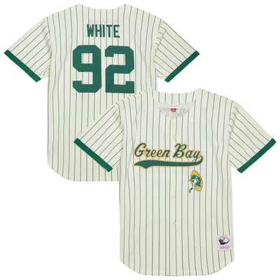 Reggie White Green Bay Packers Mitchell & Ness Name & Number Mesh Button-Up Baseball Jersey - Cream