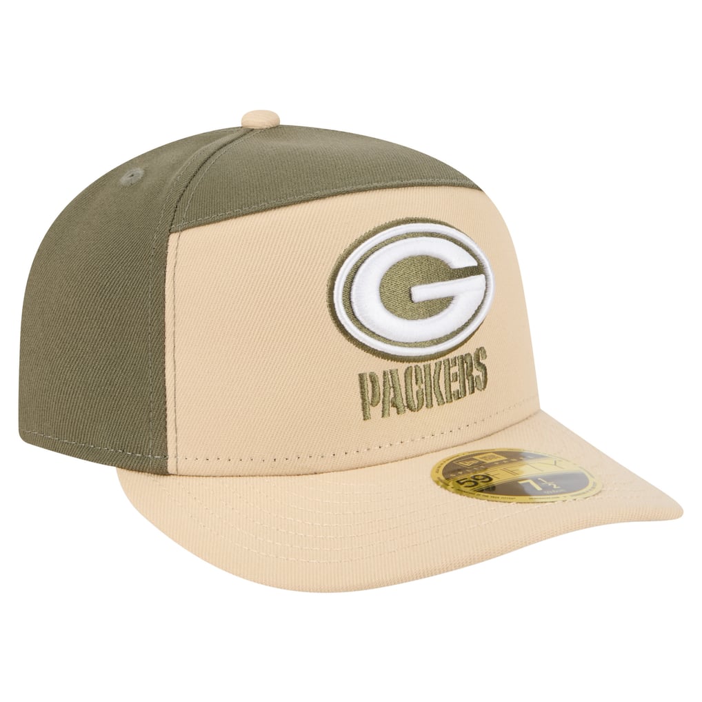 Green Bay Packers New Era Two-Tone Color Pack Split Panel 59FIFTY Fitted Hat - Light Beige/Olive