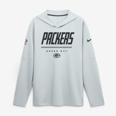 Green Bay Packers Nike Sideline Game On Lightweight Long Sleeve Hooded Dri-FIT Top - Platinum