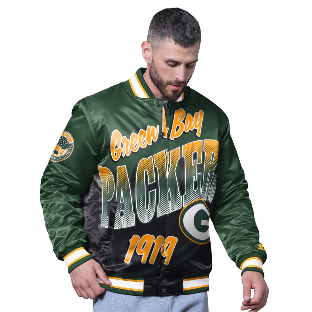 Green Bay Packers Starter Pass Rush Varsity Full-Snap Jacket - Green