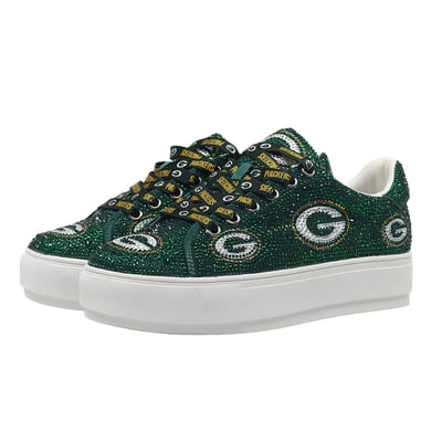  Green Bay Packers Cuce Women's Crystal Team Logo Sneakers - Green