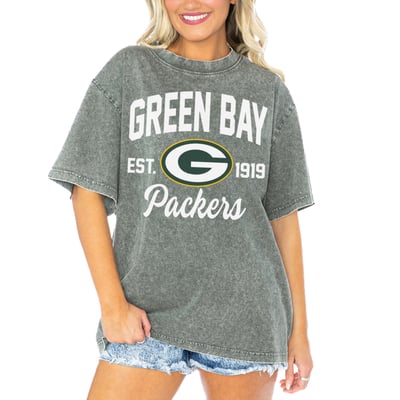  Green Bay Packers Gameday Couture Women's Tackle Titan Boyfriend Washed T-Shirt - Gray