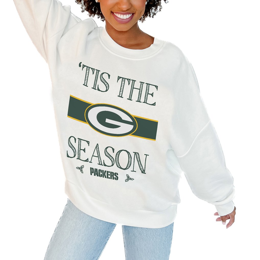 Green Bay Packers Gameday Couture Women's Oversized Take A Holiday Pullover Sweatshirt - White