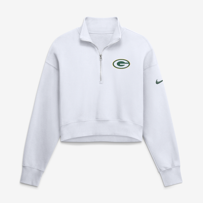 Green Bay Packers Nike Women's Oversized Phoenix Fleece Cropped Quarter-Zip Sweatshirt - White