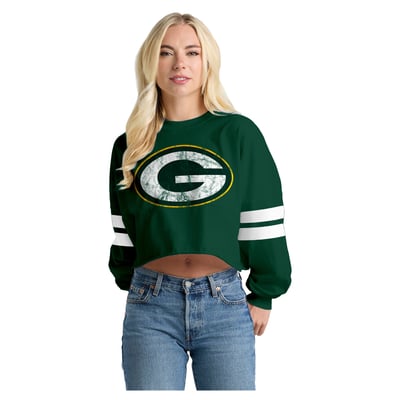  Green Bay Packers Spirit Jersey Oversized Cropped Stripe Long Sleeve T-Shirt - Green