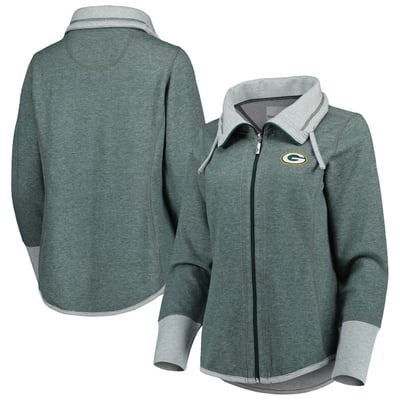 Green Bay Packers Tommy Bahama Women's Sport Sun Fade Full-Zip Sweatshirt - Heathered Green