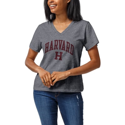 Harvard Crimson League Collegiate Wear Women's Intramural Boyfriend V-Neck T-Shirt - Heather Gray