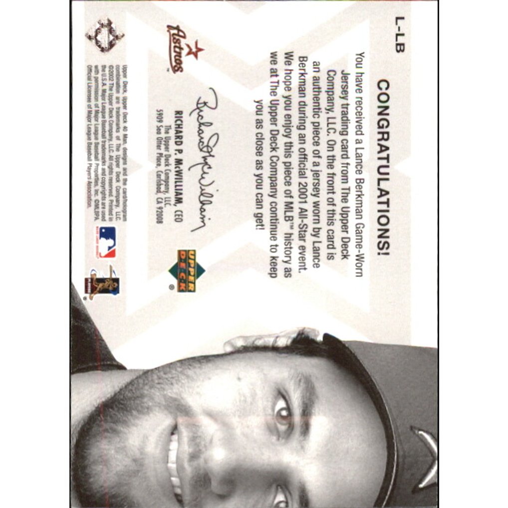 2002 Upper Deck 40-Man Looming Large Jerseys Gold #LLB Lance Berkman