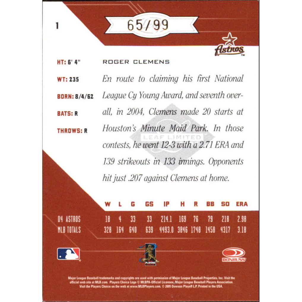 2005 Leaf Limited Bronze Spotlight #1 Roger Clemens H