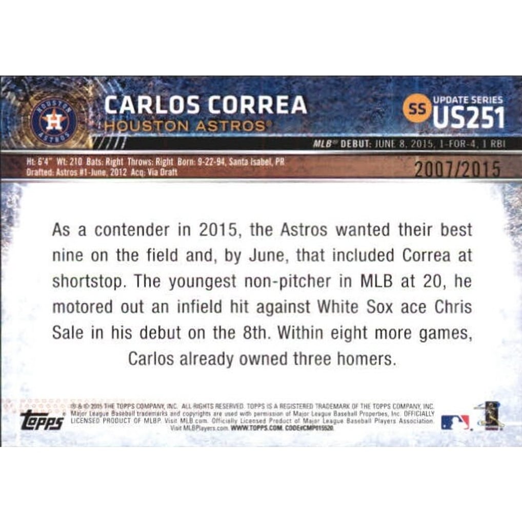 2015 Topps Update Gold #US251 Carlos Correa RD