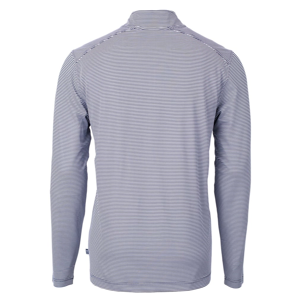 Houston Astros Cutter & Buck Virtue Eco Pique Micro Stripe Recycled Quarter-Zip Pullover Top - Navy/White