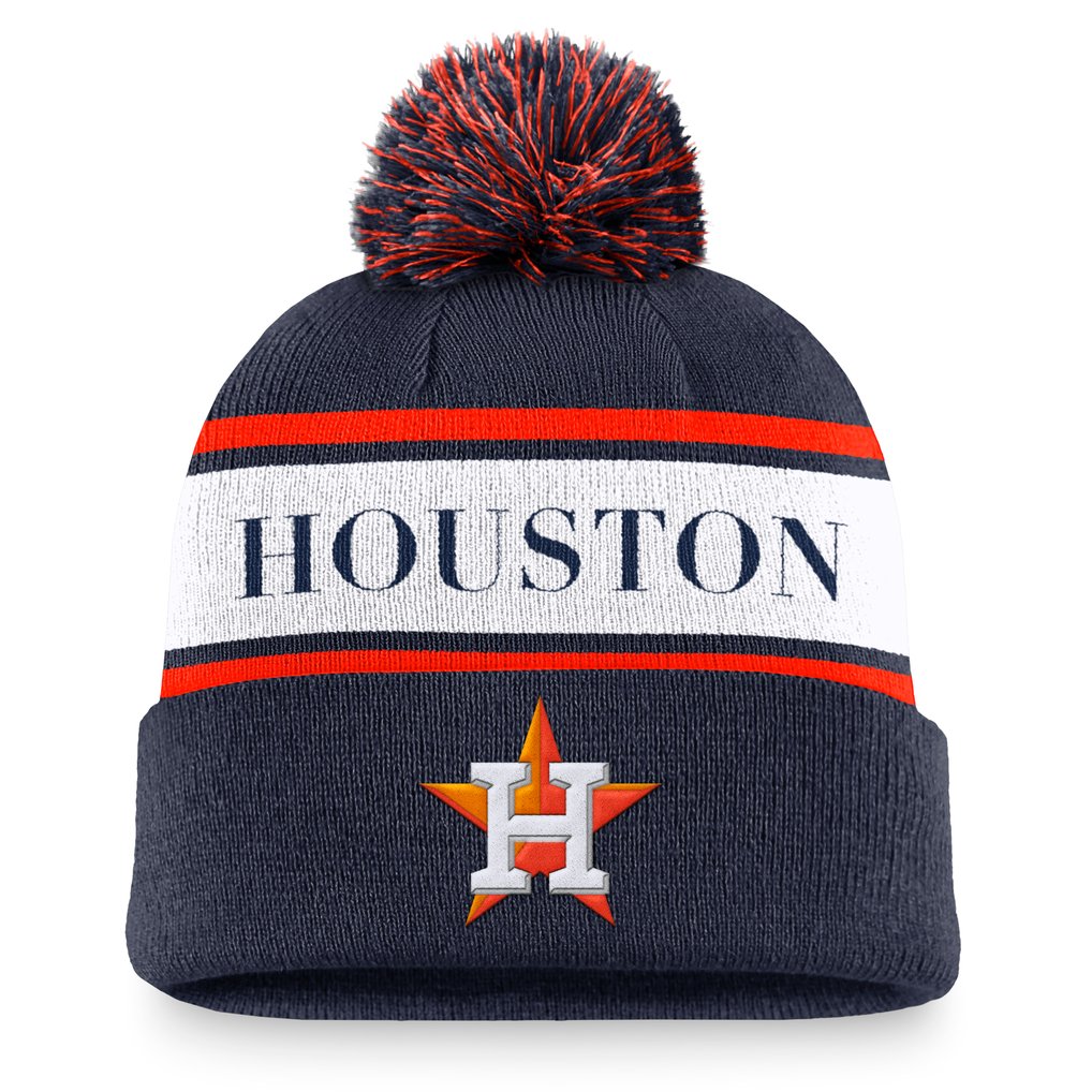 Houston Astros Nike Team Stripe Peak Cuffed Knit Hat with Pom - Navy