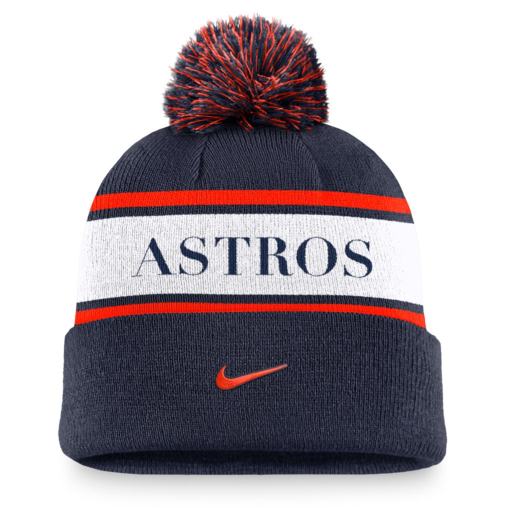 Houston Astros Nike Team Stripe Peak Cuffed Knit Hat with Pom - Navy