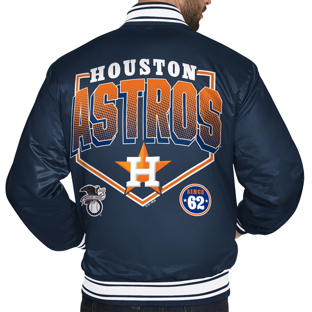  Houston Astros Starter Home Plate Printed Graphic Satin Full-Snap Varsity Jacket - Navy