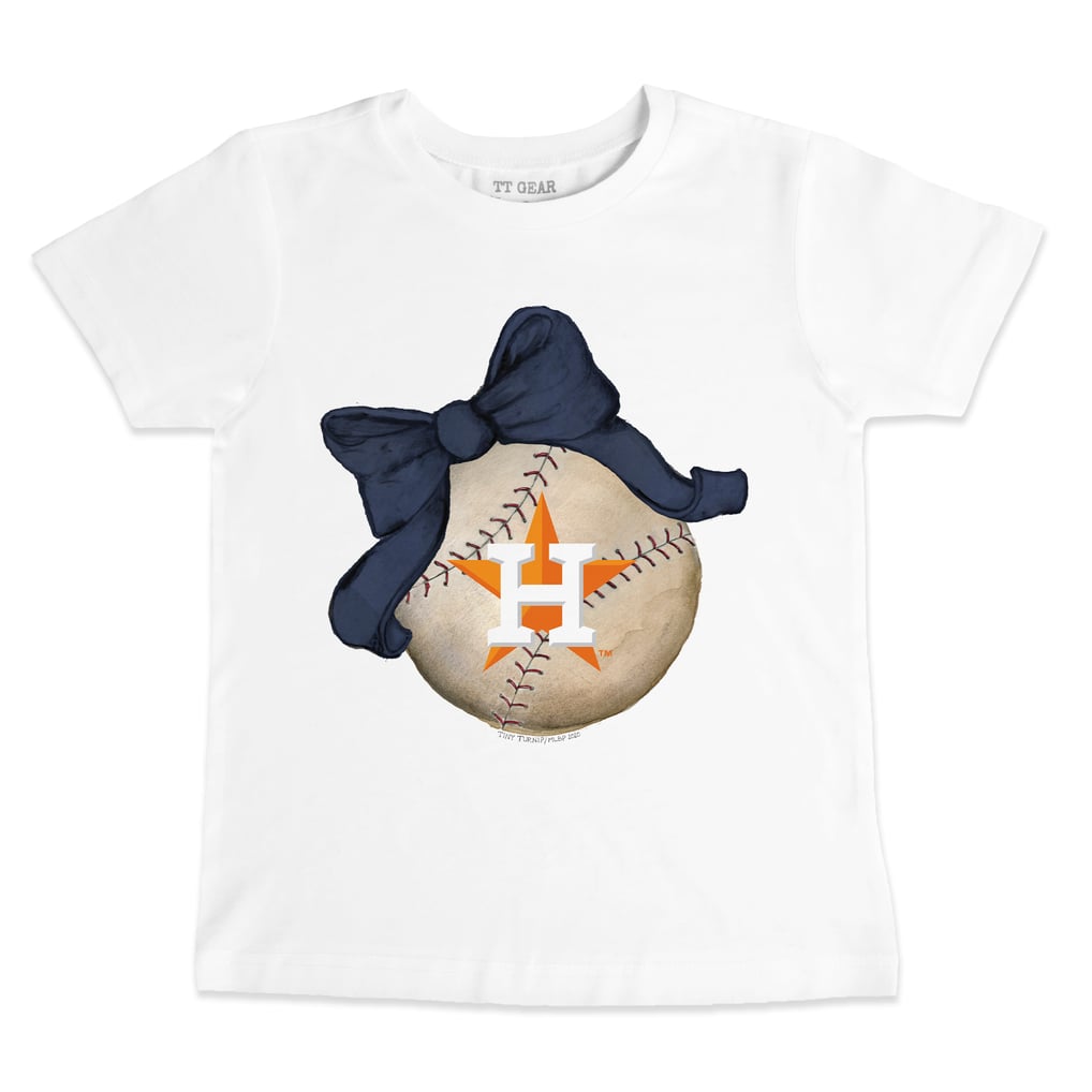 Houston Astros Tiny Turnip Toddler Baseball Bow T-Shirt - White