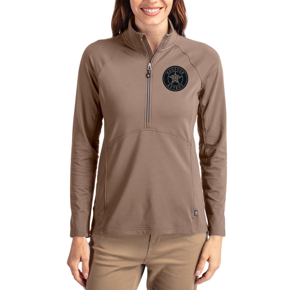 Houston Astros Cutter & Buck Women's Adapt Eco Knit Stretch Half-Zip Pullover - Brown